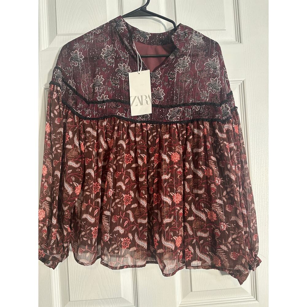 Zara Burgundy Floral Blouse